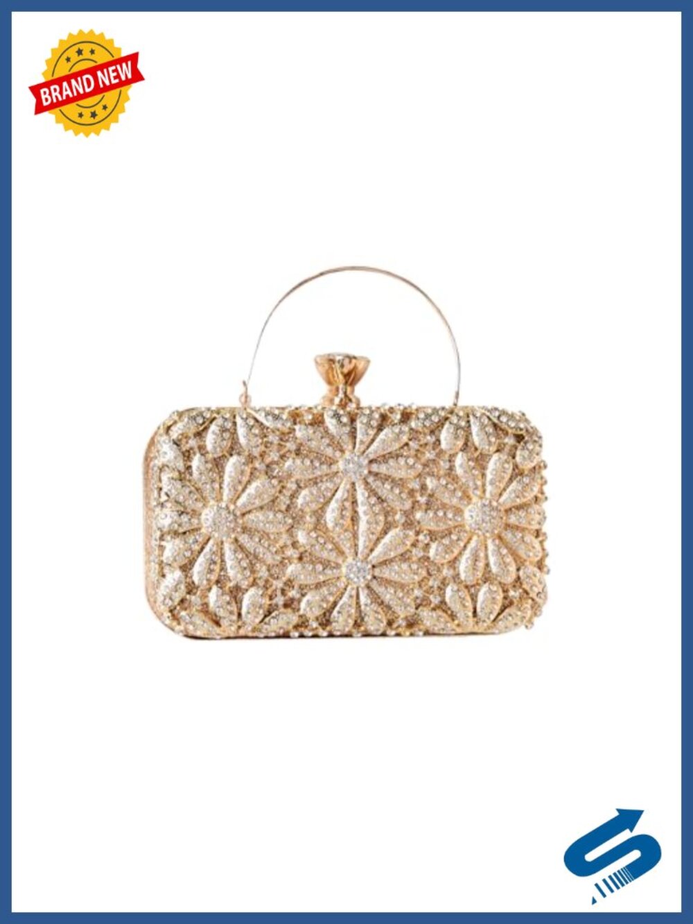 Rhinestone Flower Evening Bag Sparkly Sequin Crystal Clutch for Wedding Party